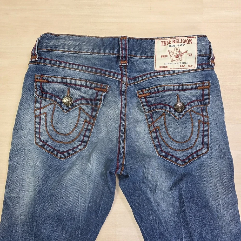 True Religion Ricky Super T Flap Jeans Size 31 Thick Red Contrast‎ Stitch USA